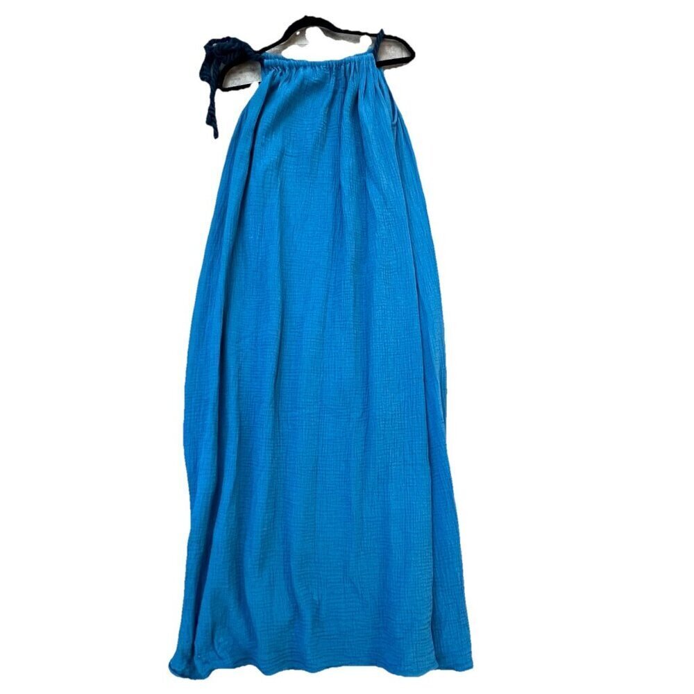 Hatch Maternity Women's Sienna Maxi Dress Ocean Blue Cotton One Size Adjustable